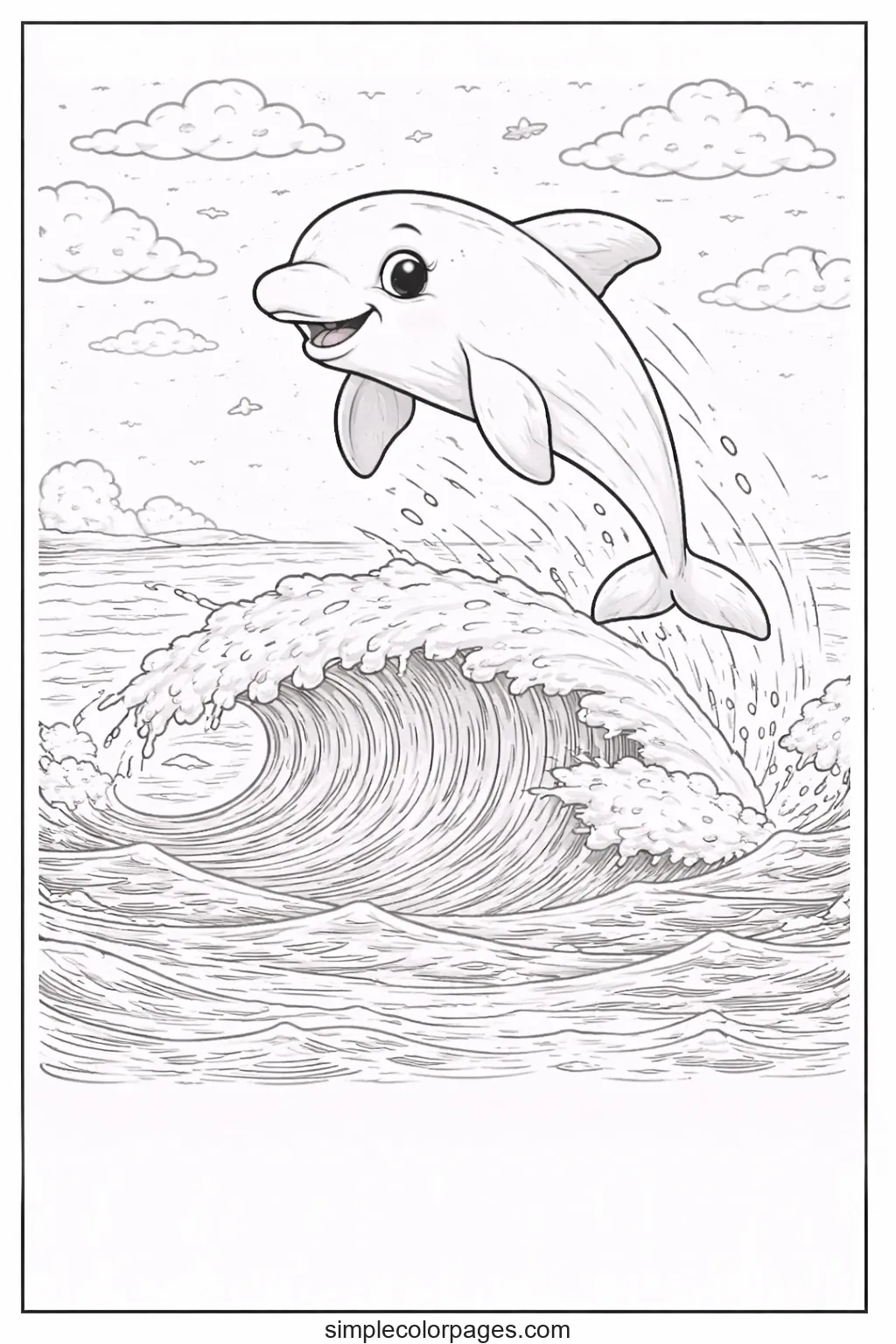 Preview of Dolphin Jumping Over Wave Coloring Page