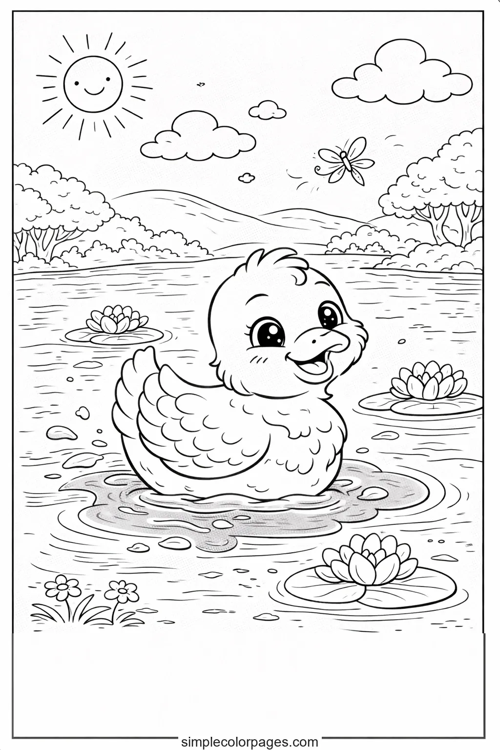 Preview of Duck Swimming in Lake Coloring Page