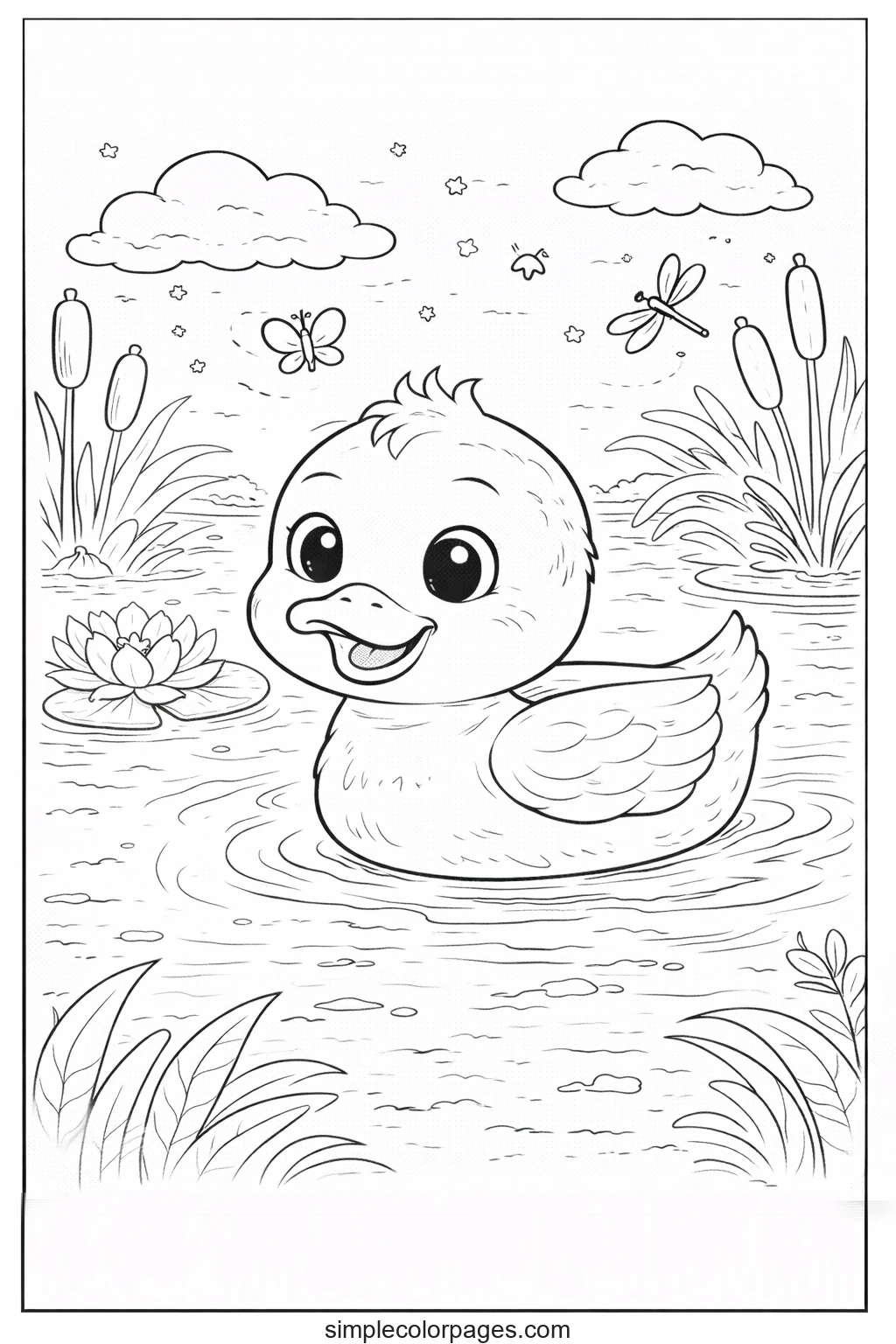 Preview of Duck Swimming Coloring Page