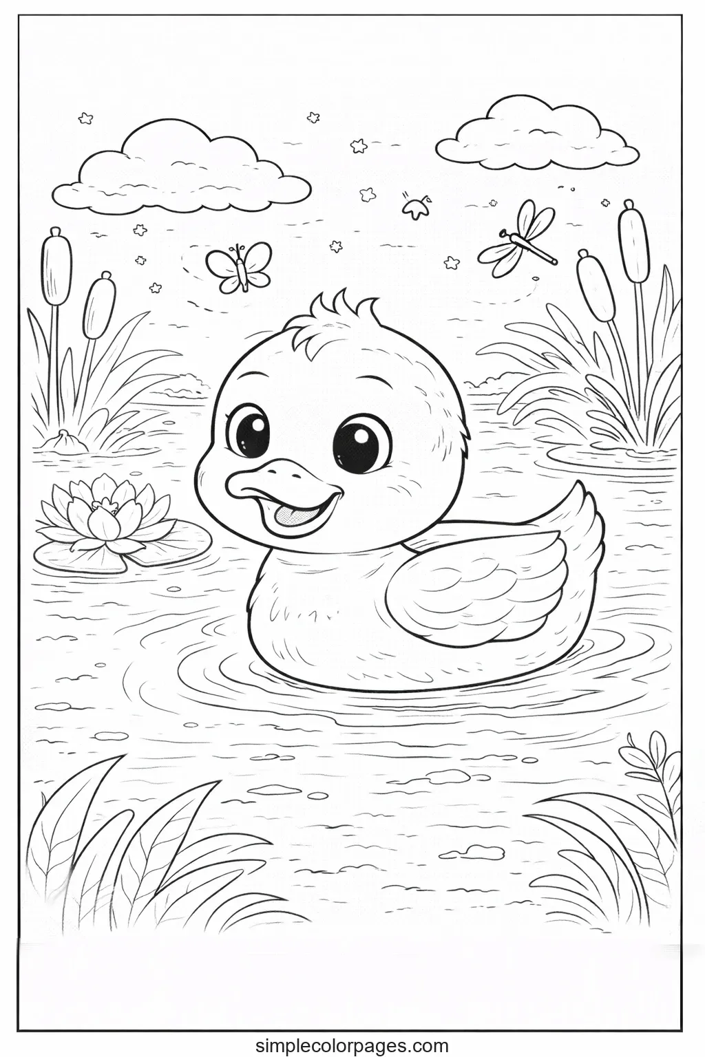 Preview of Duck Swimming Coloring Page
