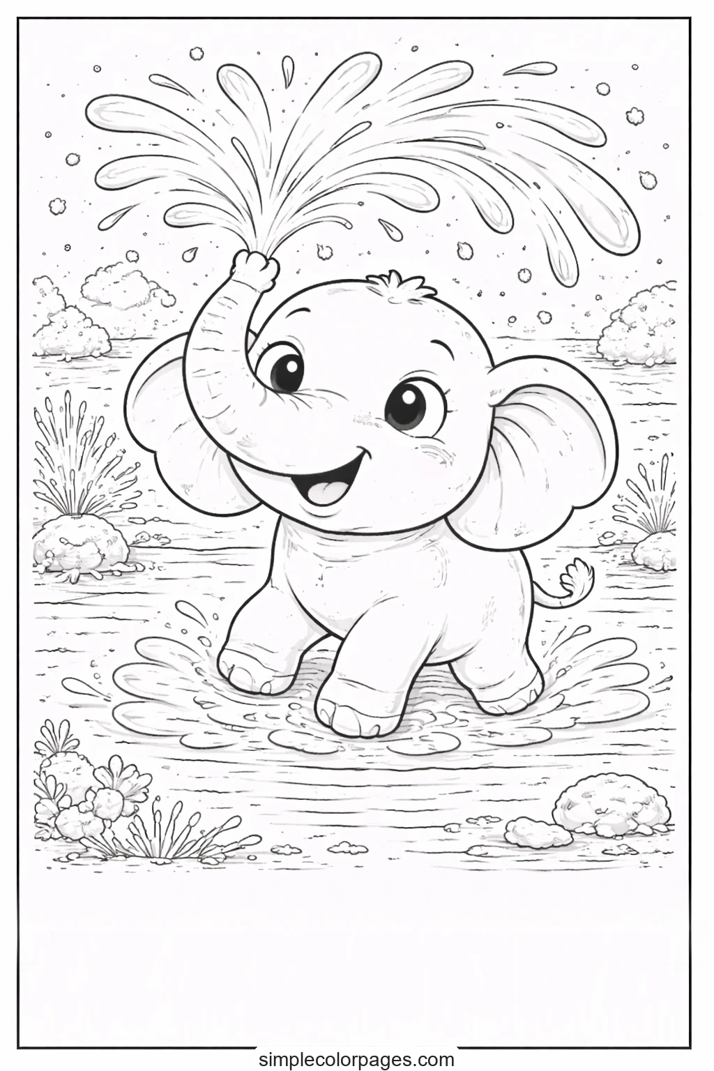 Preview of Elephant Splashing Water Coloring Page
