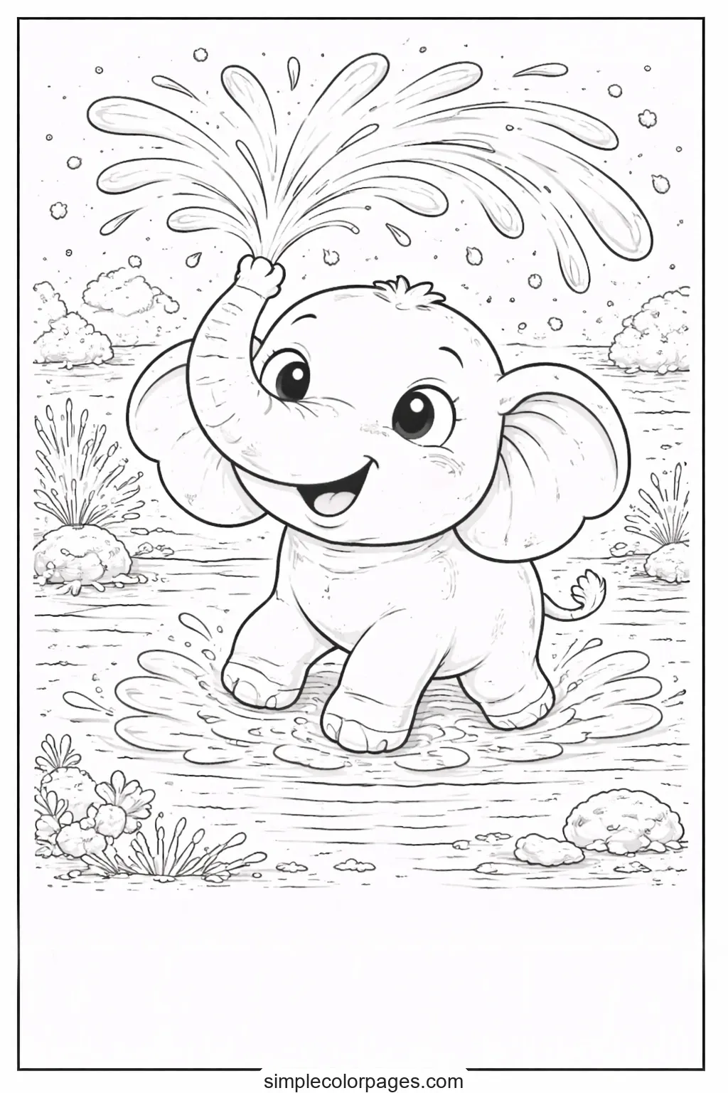 Preview of Elephant Splashing Water Coloring Page