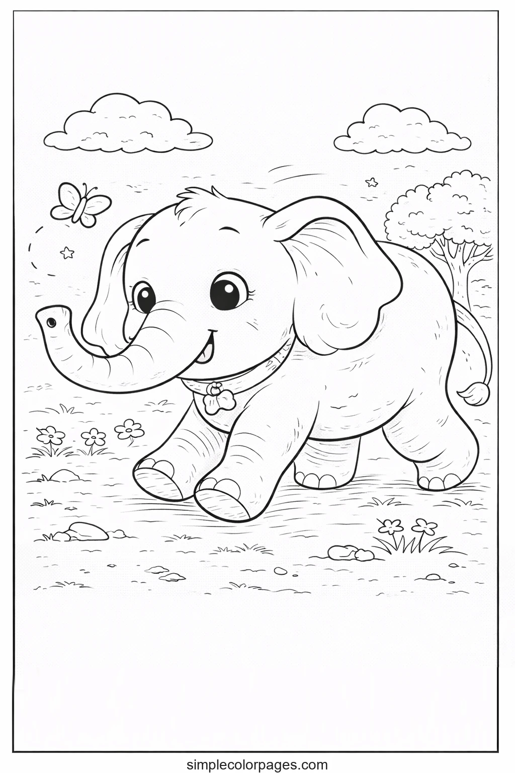 Preview of Elephant Walking Coloring Page