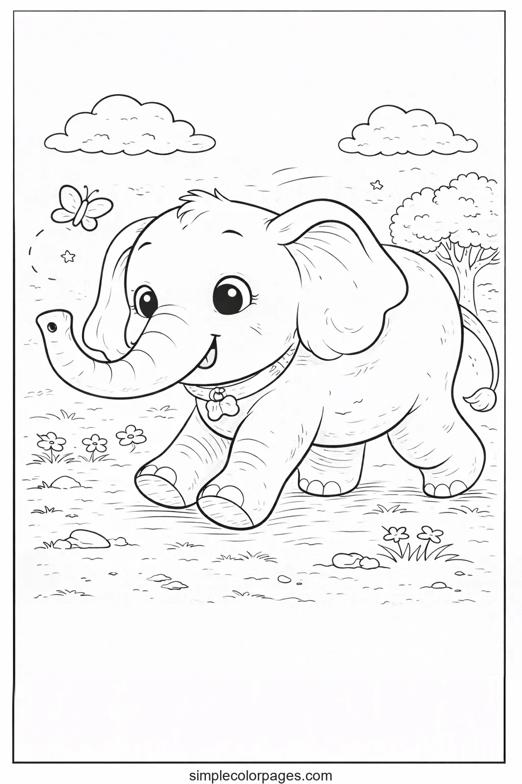 Preview of Elephant Walking Coloring Page