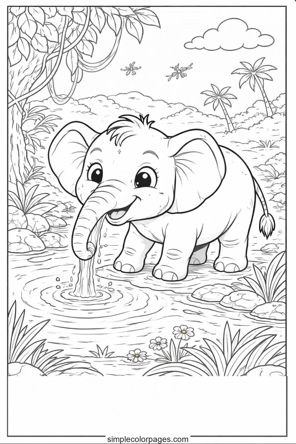 Preview of Elephant at Waterhole Coloring Page