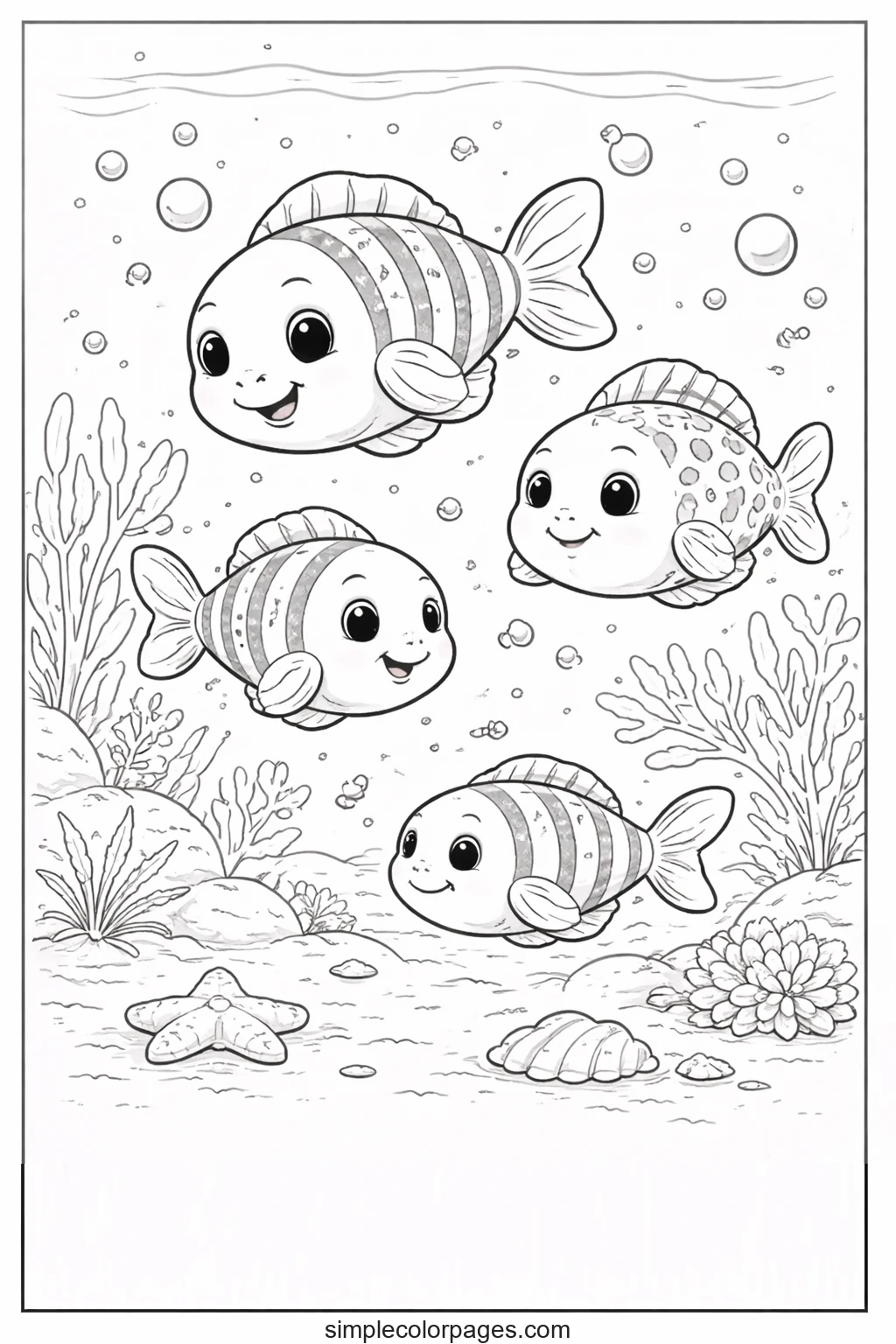 Preview of School of Fish Coloring Page
