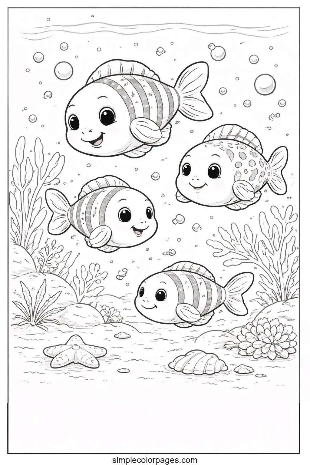 Preview of School of Fish Coloring Page