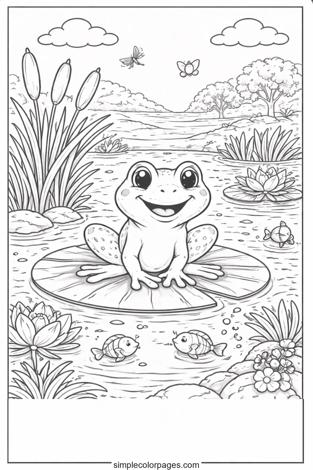 Preview of Frog Pond Scene Coloring Page