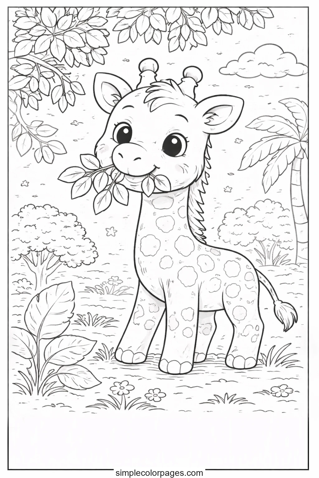 Preview of Giraffe Eating Leaves Coloring Page