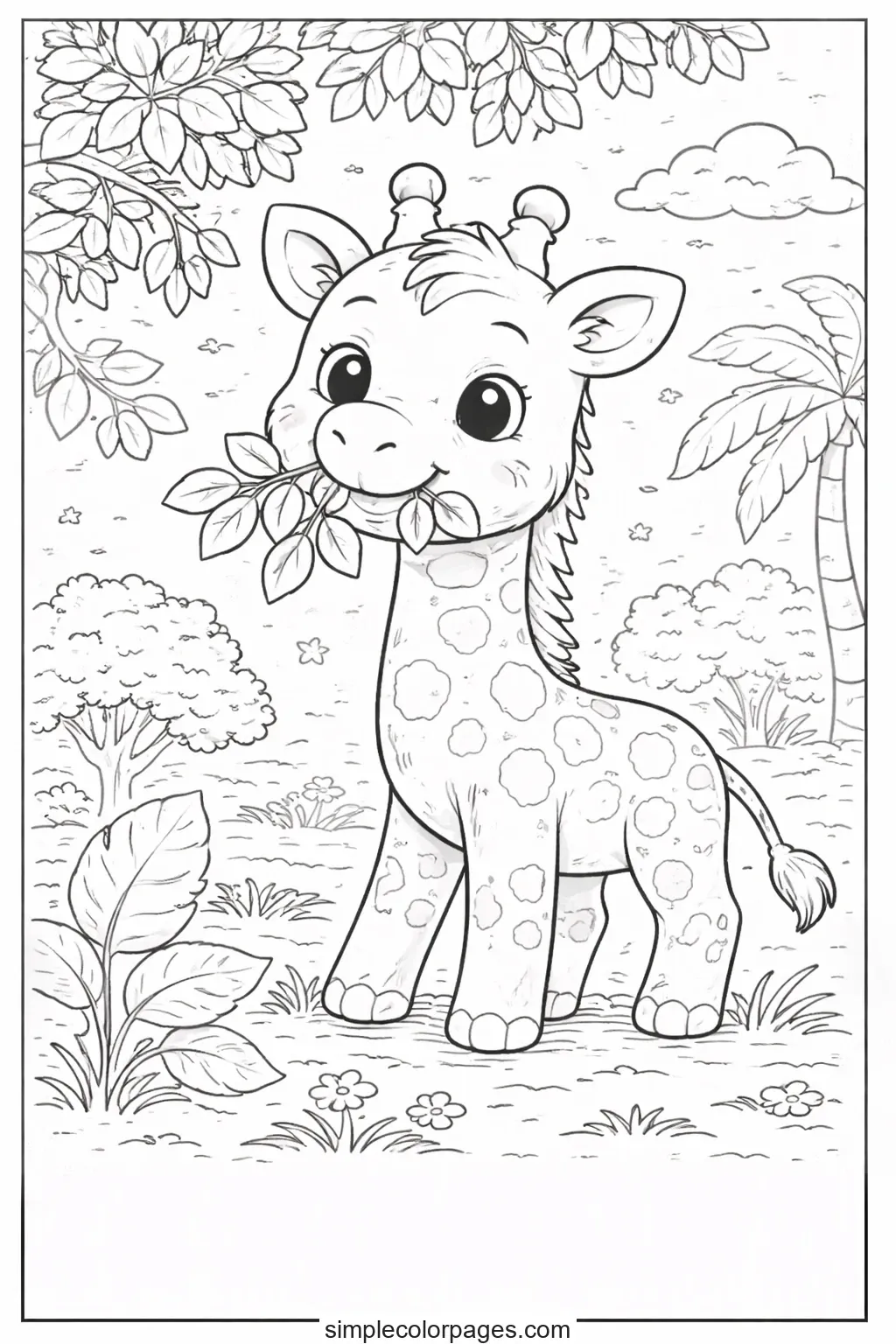 Preview of Giraffe Eating Leaves Coloring Page