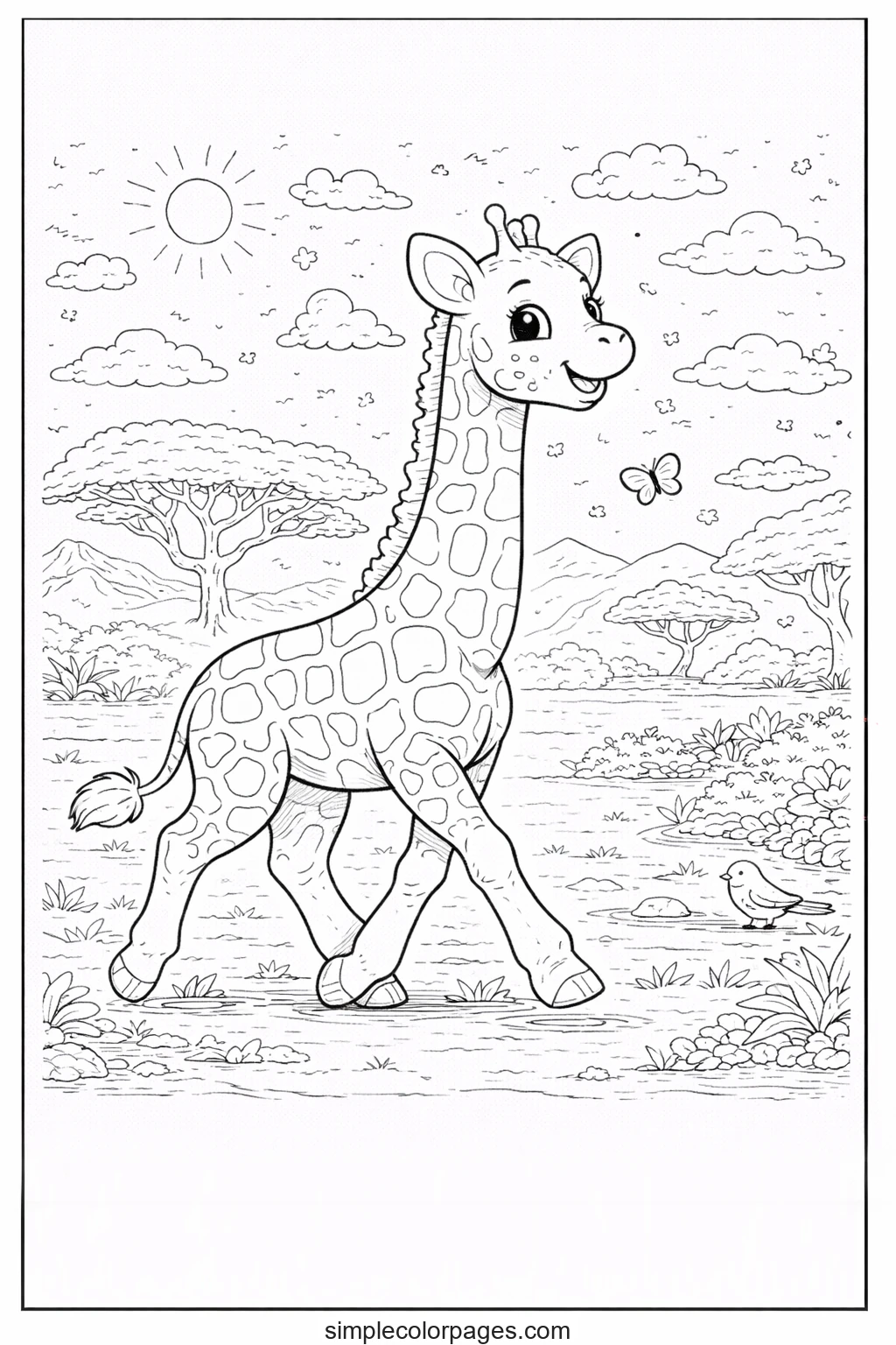 Preview of Walking Giraffe Coloring Page