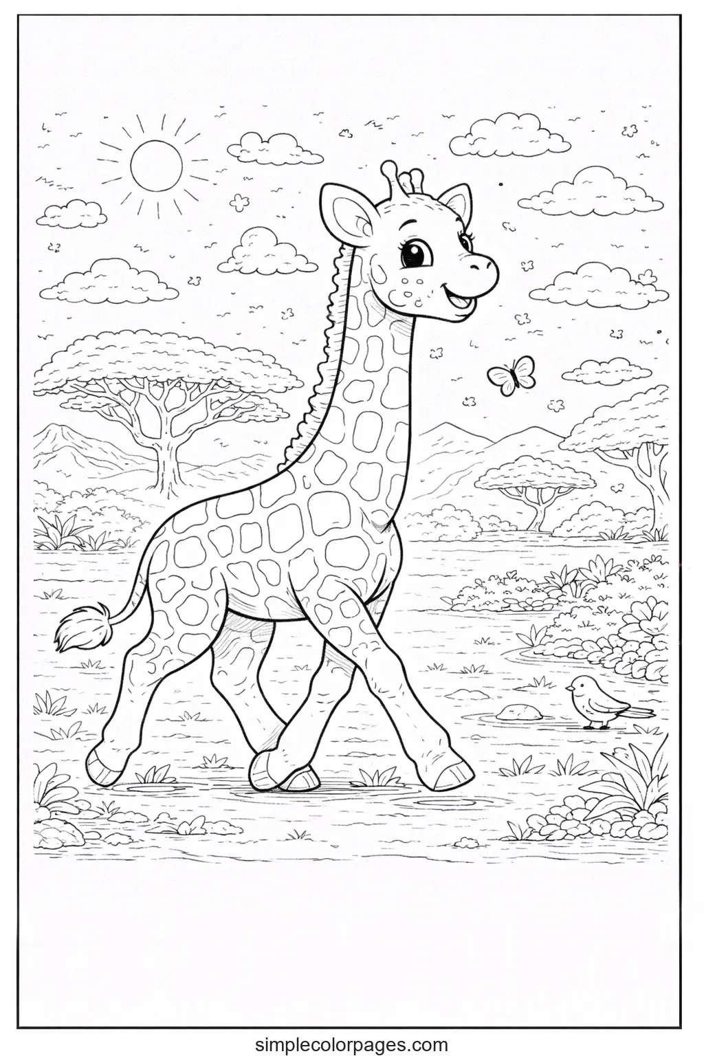 Preview of Walking Giraffe Coloring Page