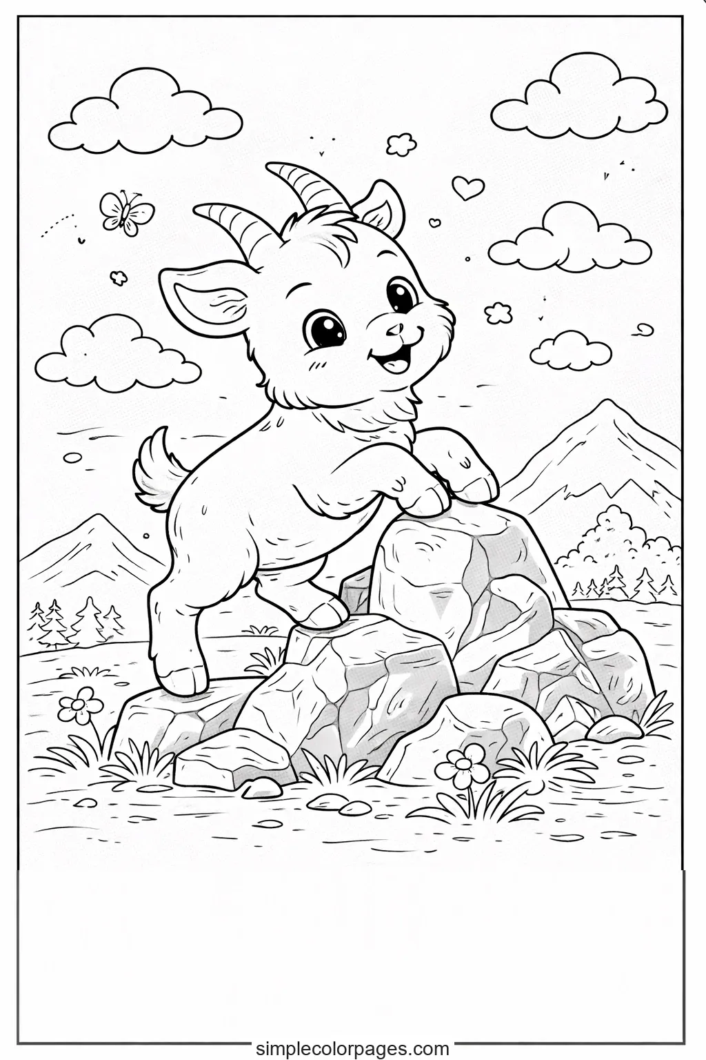 Preview of Goat Climbing Rock Coloring Page