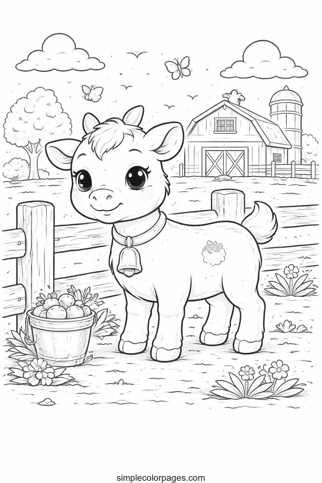 Preview of Goat by Farm Fence Coloring Page