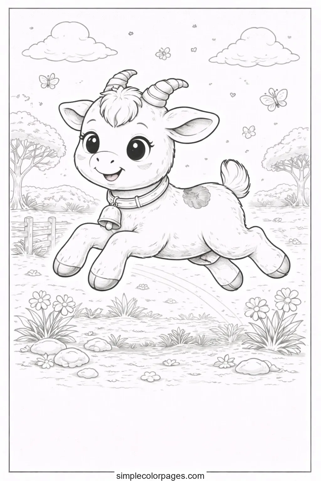 Preview of Goat Jumping Coloring Page