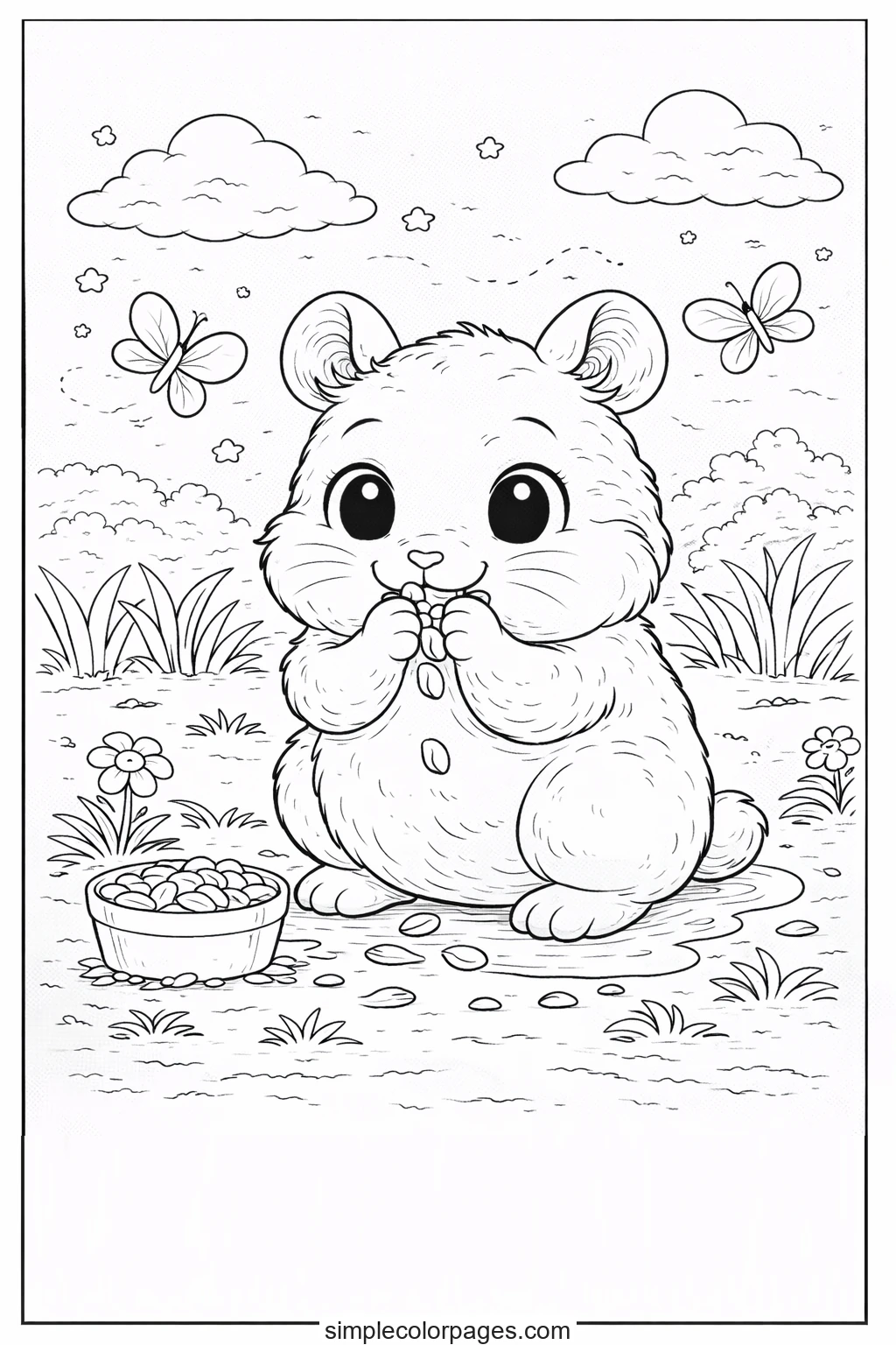 Preview of Hamster Eating Seeds Coloring Page
