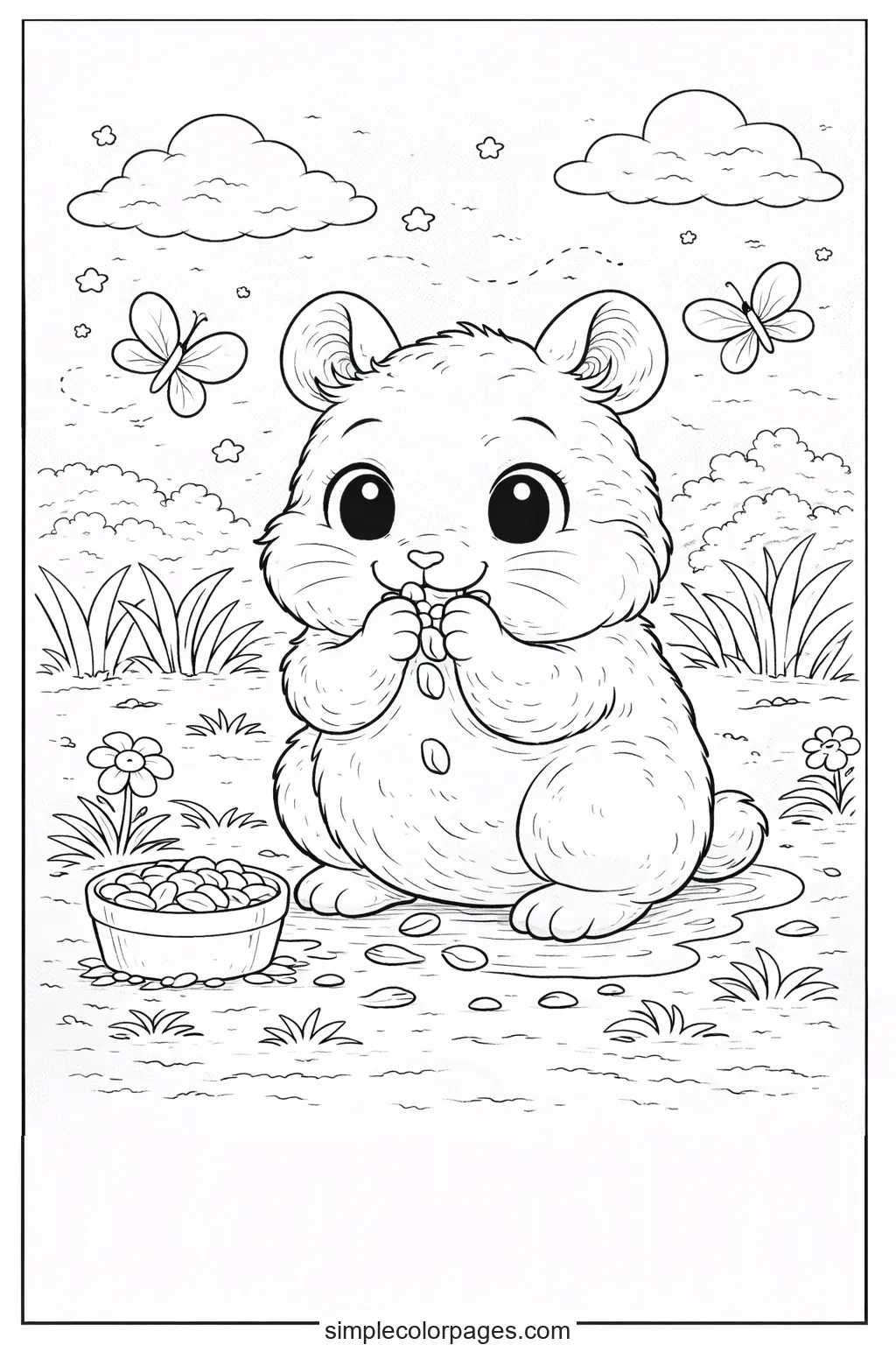Preview of Hamster Eating Seeds Coloring Page