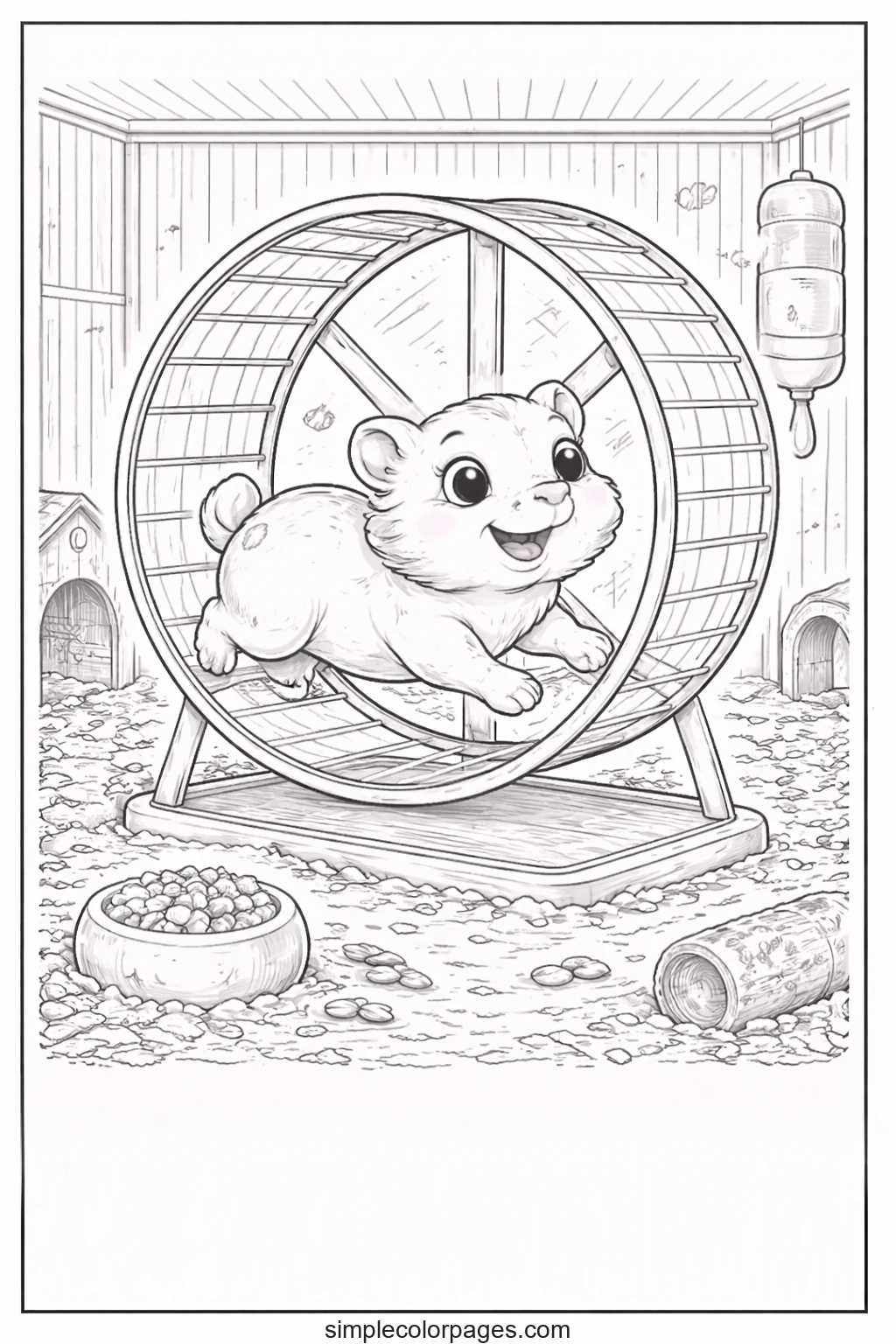 Preview of Hamster on Wheel Coloring Page