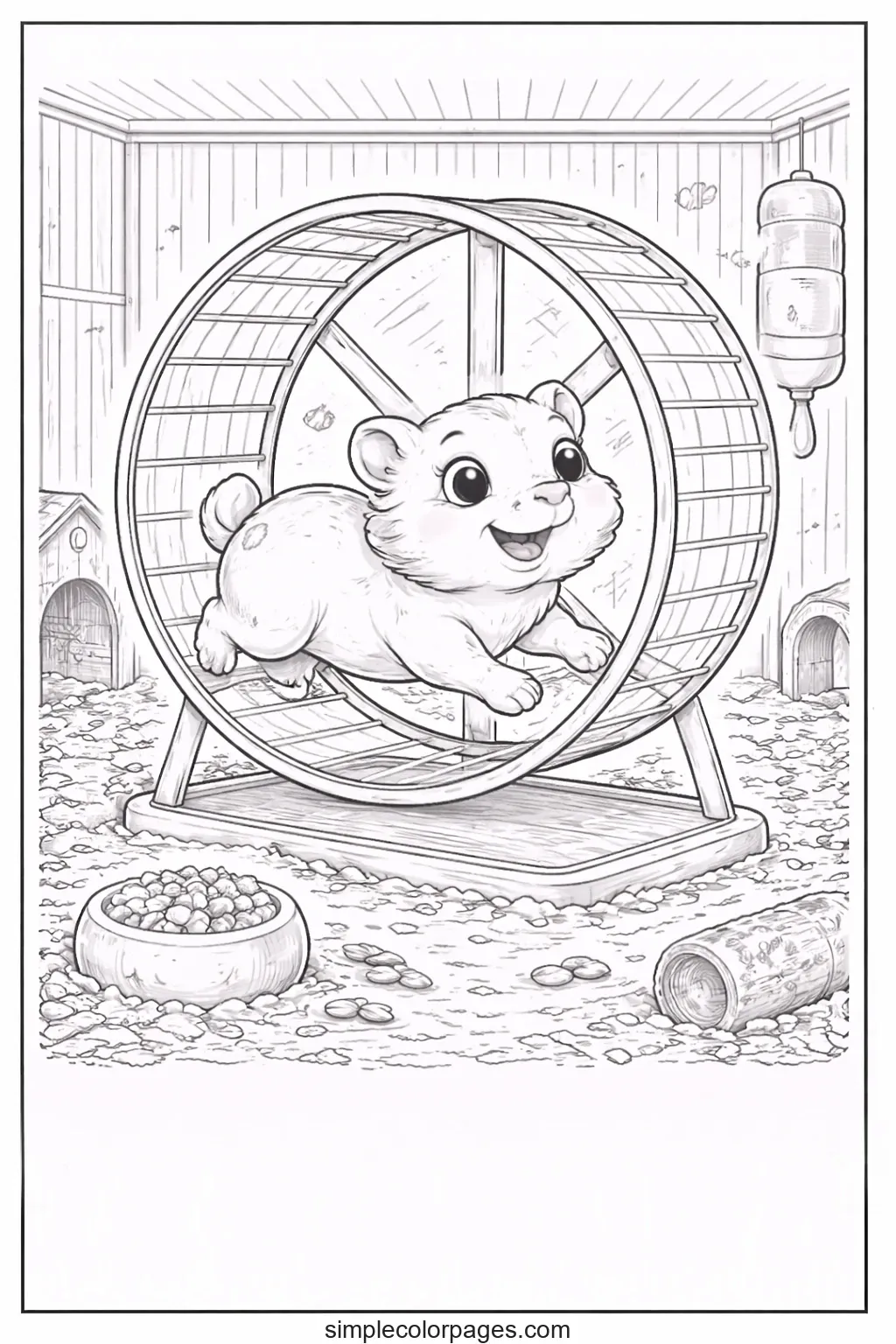 Preview of Hamster on Wheel Coloring Page