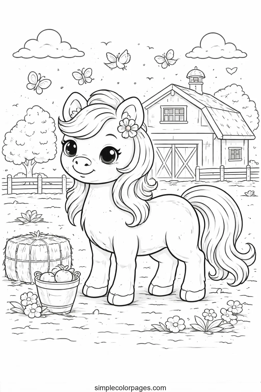 Preview of Horse by Barn Coloring Page