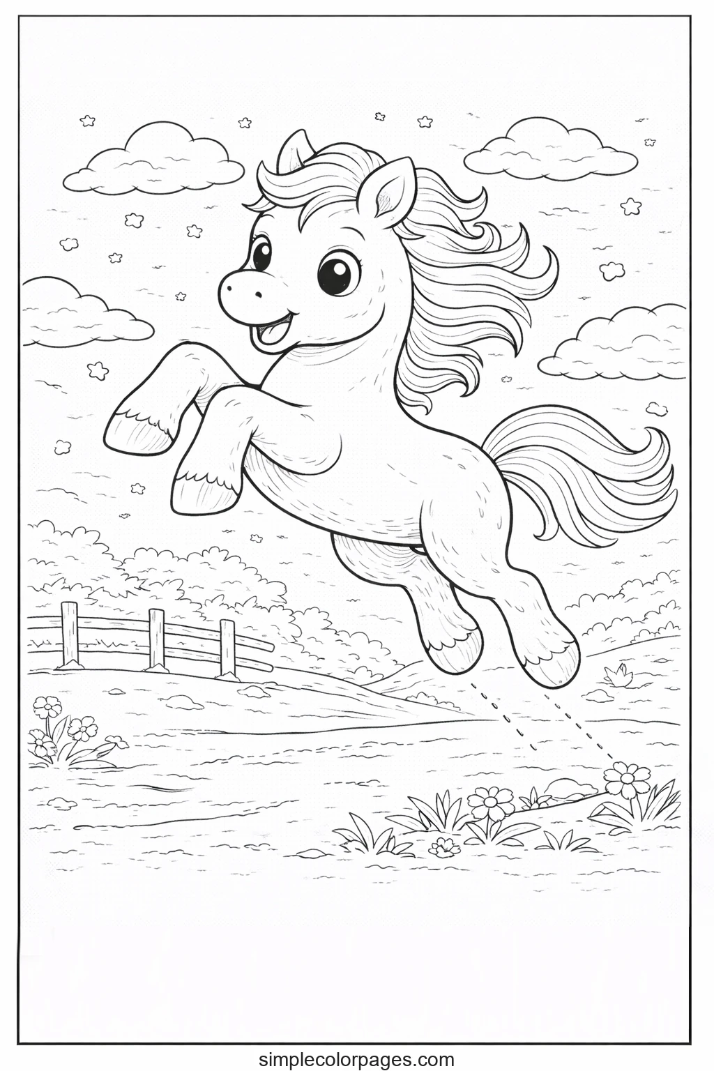 Preview of Horse Jumping Coloring Page
