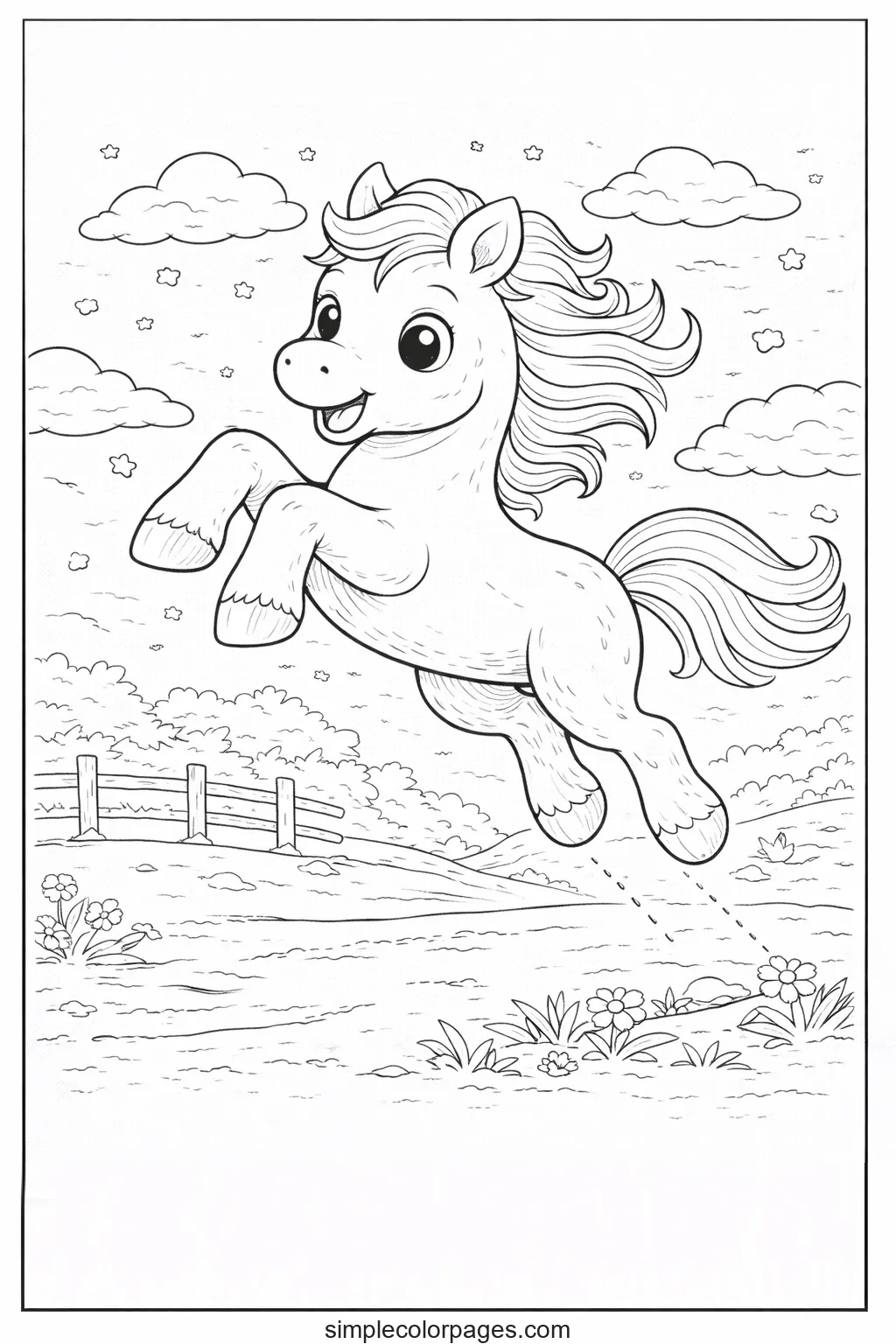 Preview of Horse Jumping Coloring Page