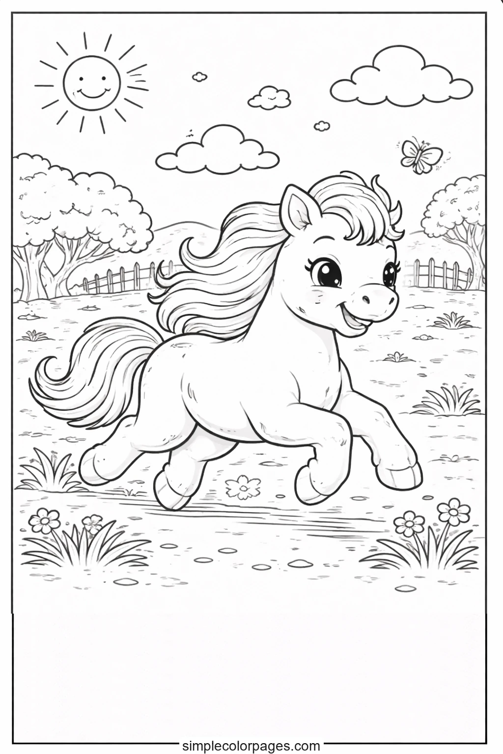 Preview of Horse Running in Field Coloring Page