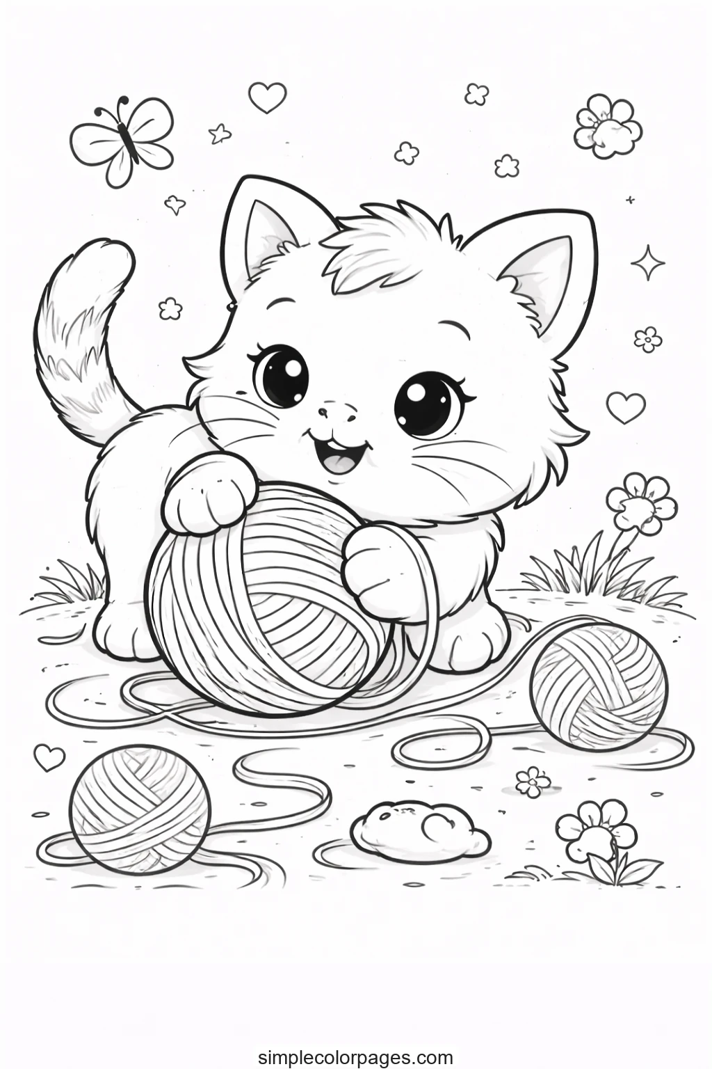 Preview of Playing Kitten Coloring Page