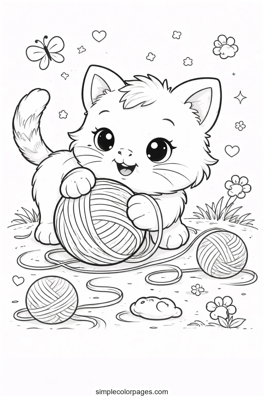 Preview of Playing Kitten Coloring Page