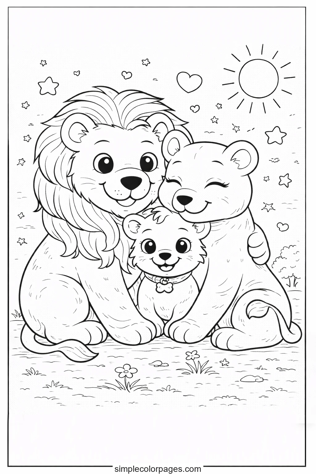 Preview of Lion Family Coloring Page