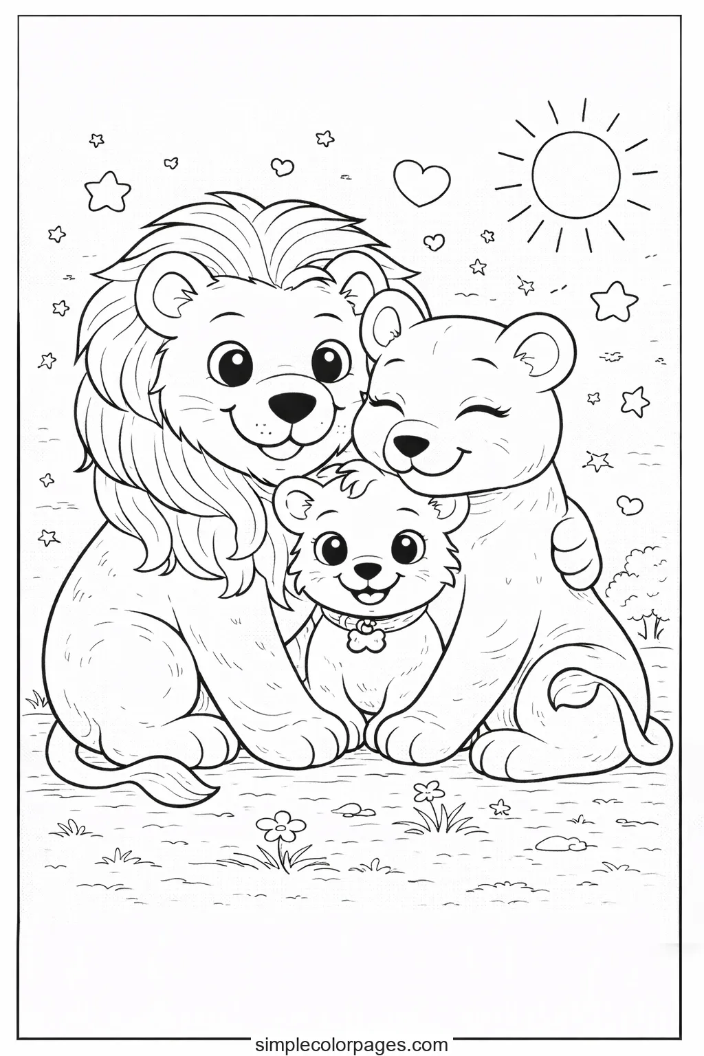 Preview of Lion Family Coloring Page
