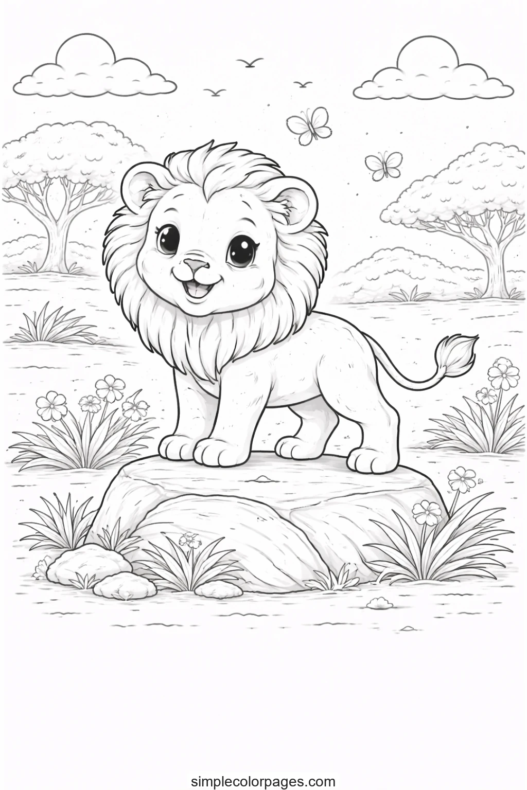Preview of Lion on Rock Coloring Page
