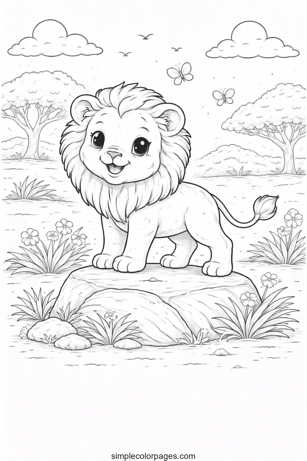 Preview of Lion on Rock Coloring Page