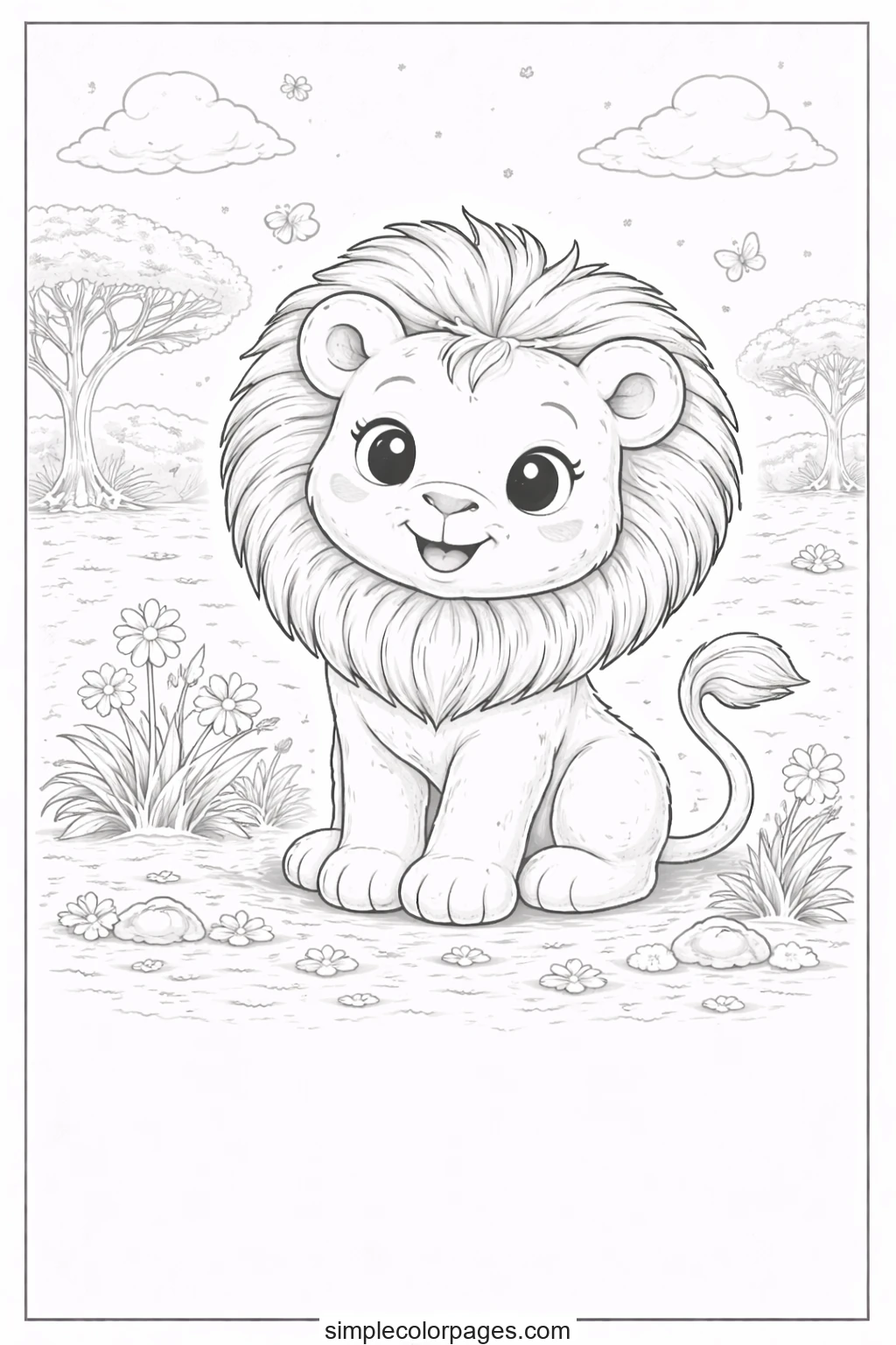Preview of Lion Sitting Coloring Page