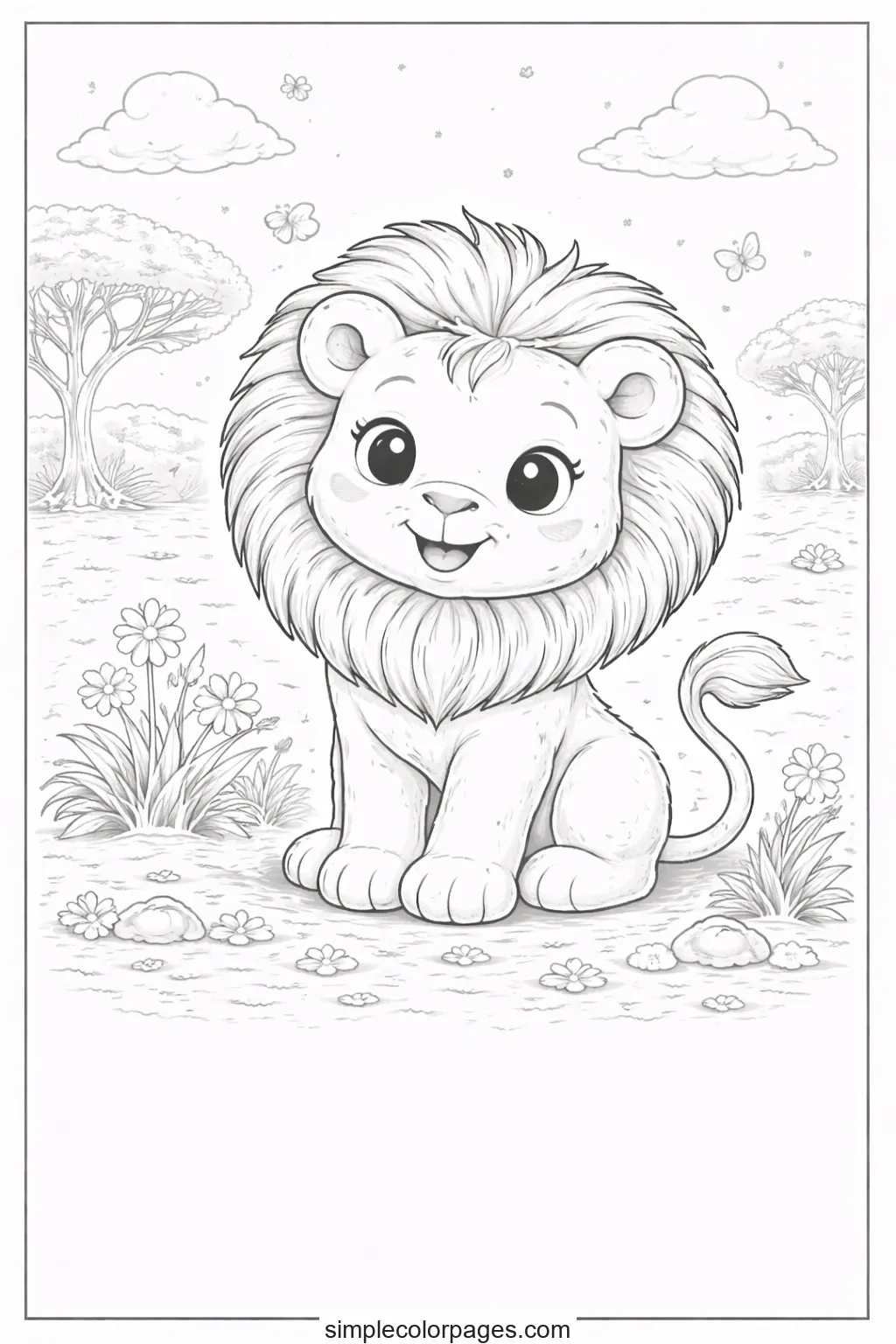 Preview of Lion Sitting Coloring Page