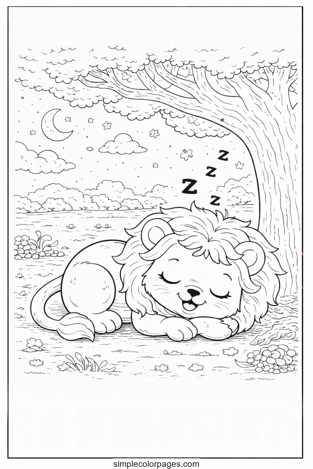 Preview of Sleeping Lion Coloring Page