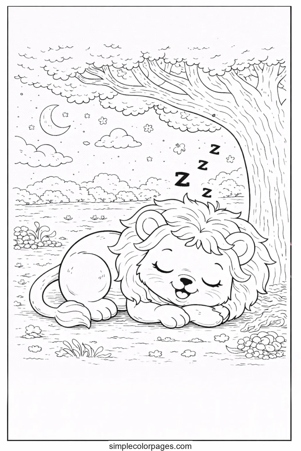 Preview of Sleeping Lion Coloring Page