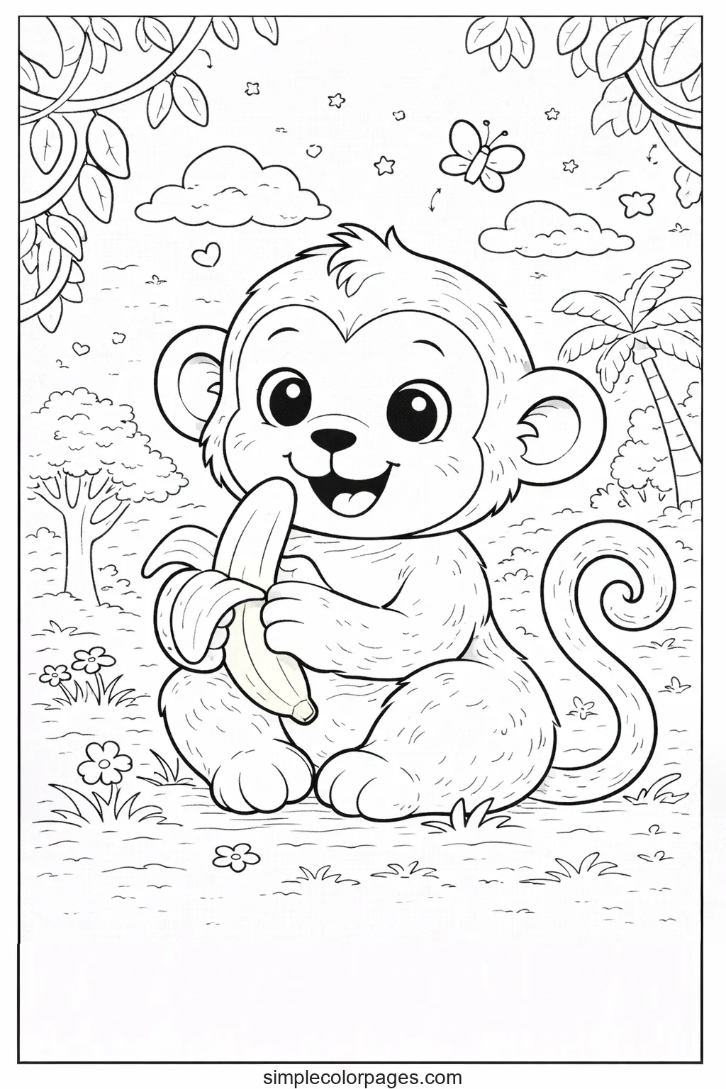 Preview of Monkey with Banana Coloring Page