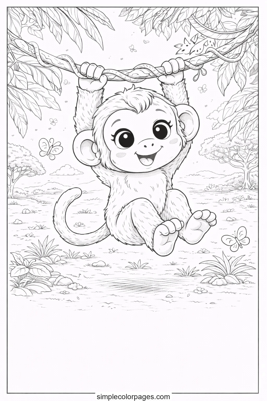 Preview of Monkey Swing Coloring Page