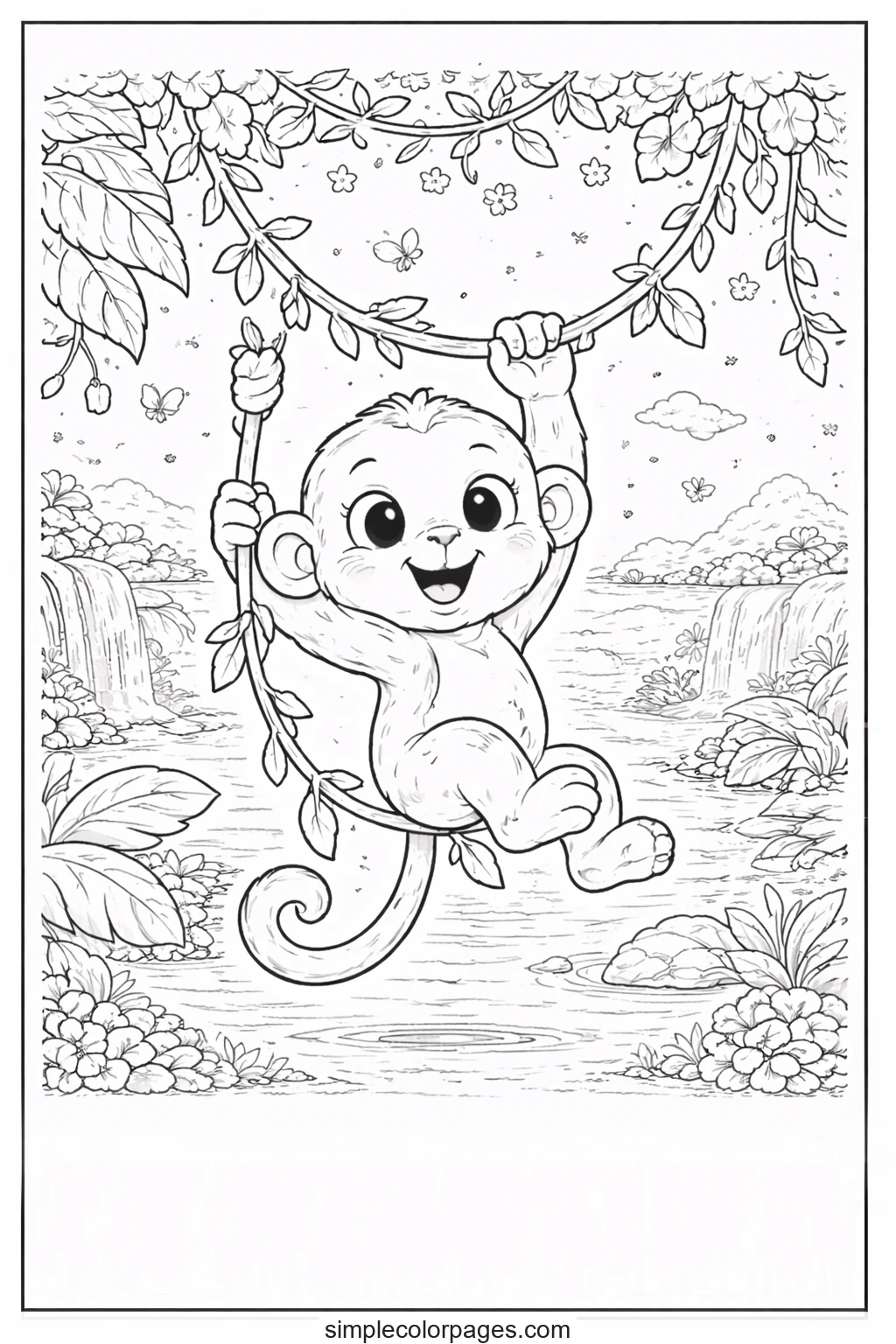 Preview of Monkey Swinging Coloring Page