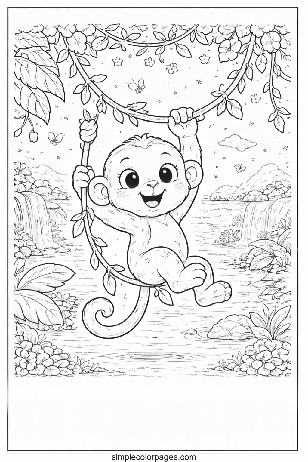 Preview of Monkey Swinging Coloring Page