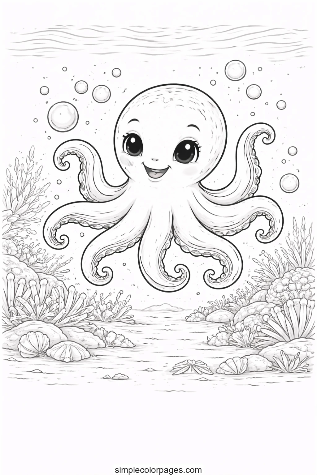 Preview of Octopus with Bubbles Coloring Page