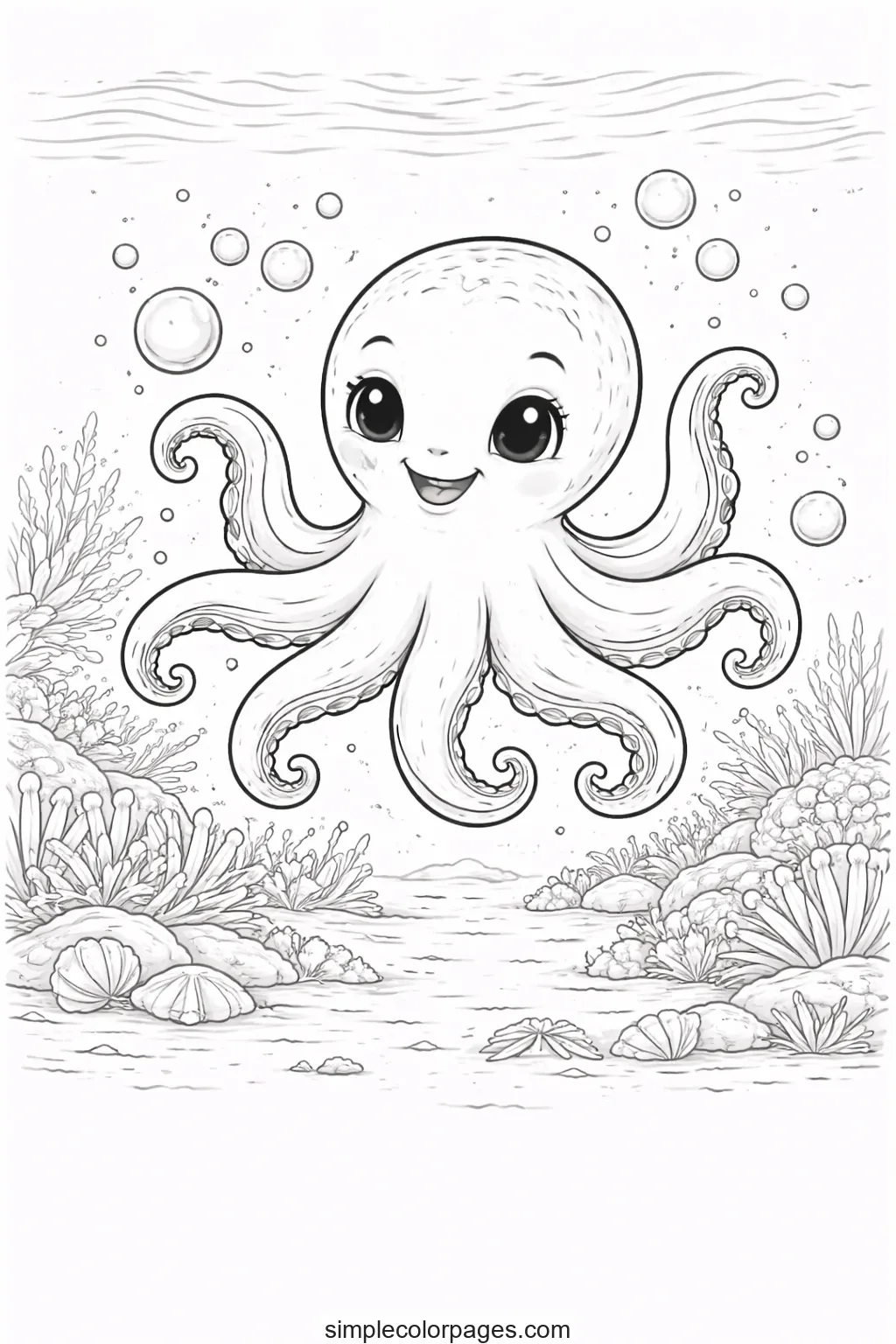 Preview of Octopus with Bubbles Coloring Page