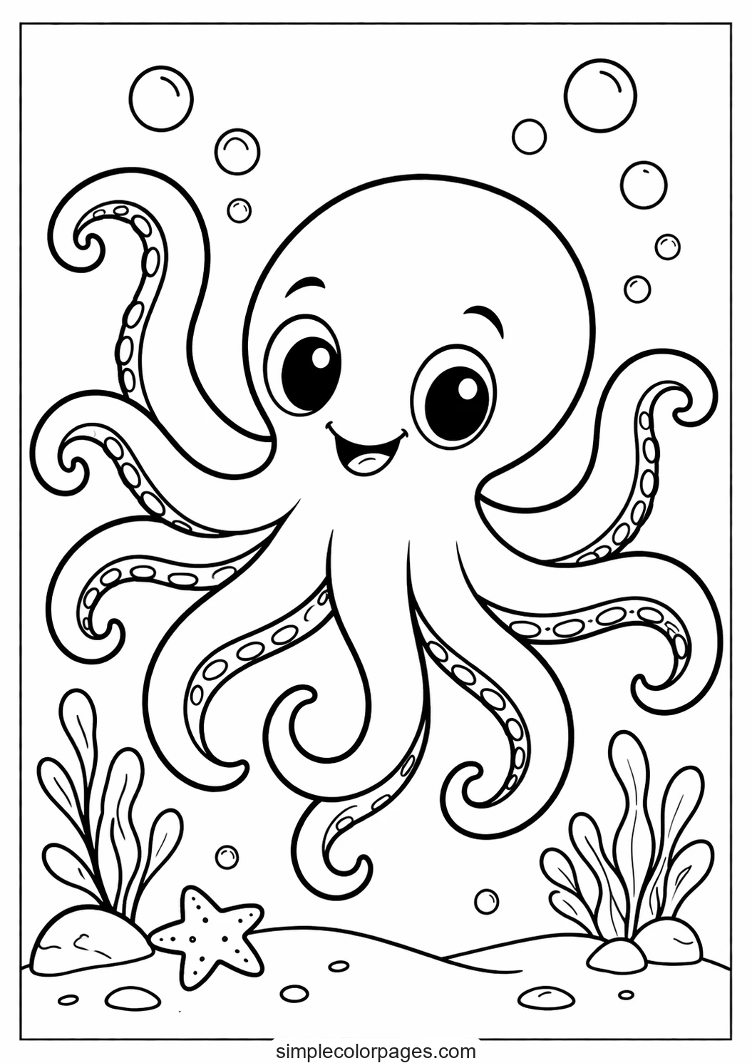 Preview of Cartoon Octopus Coloring Page