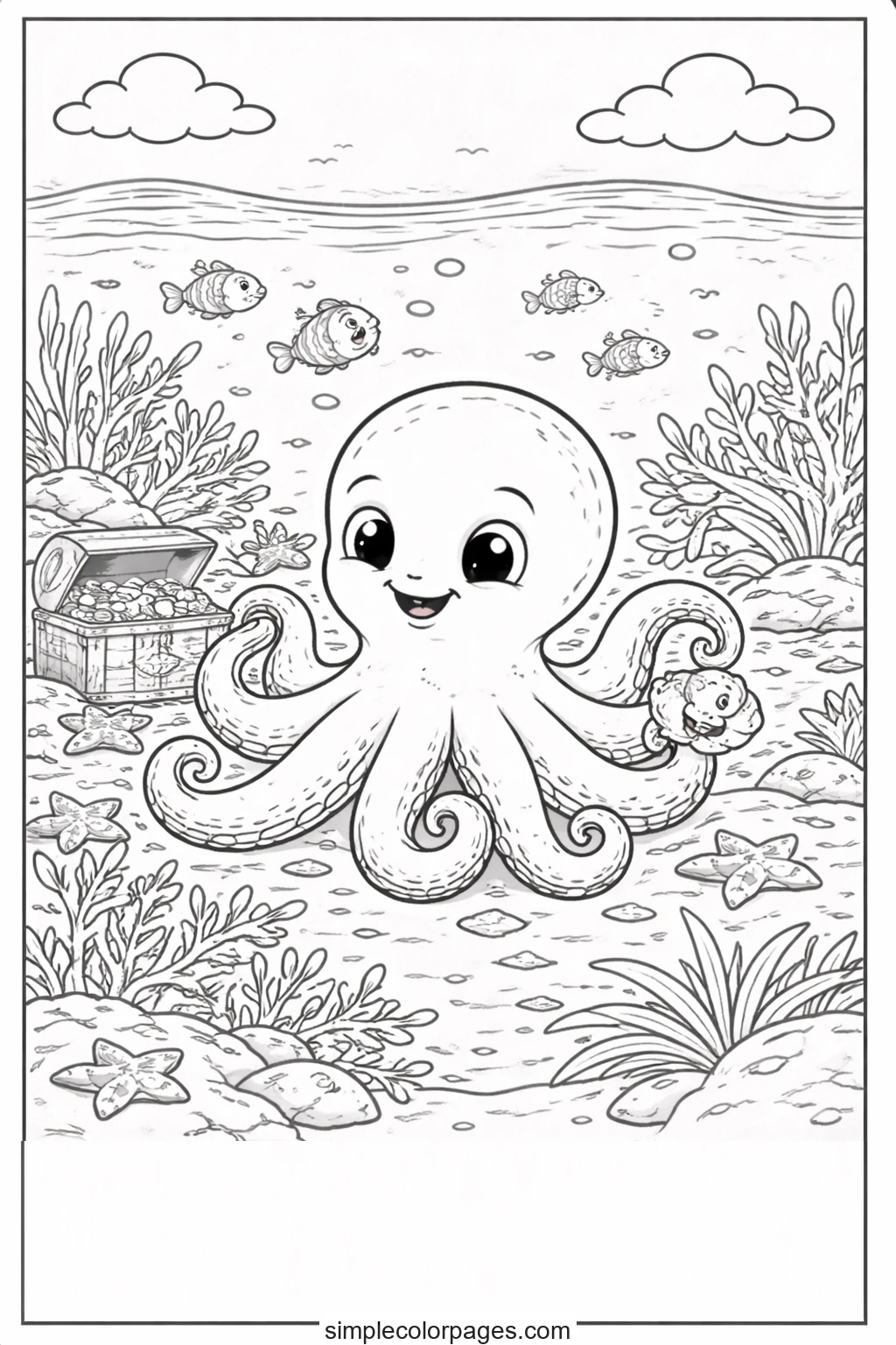 Preview of Octopus on Ocean Floor Coloring Page