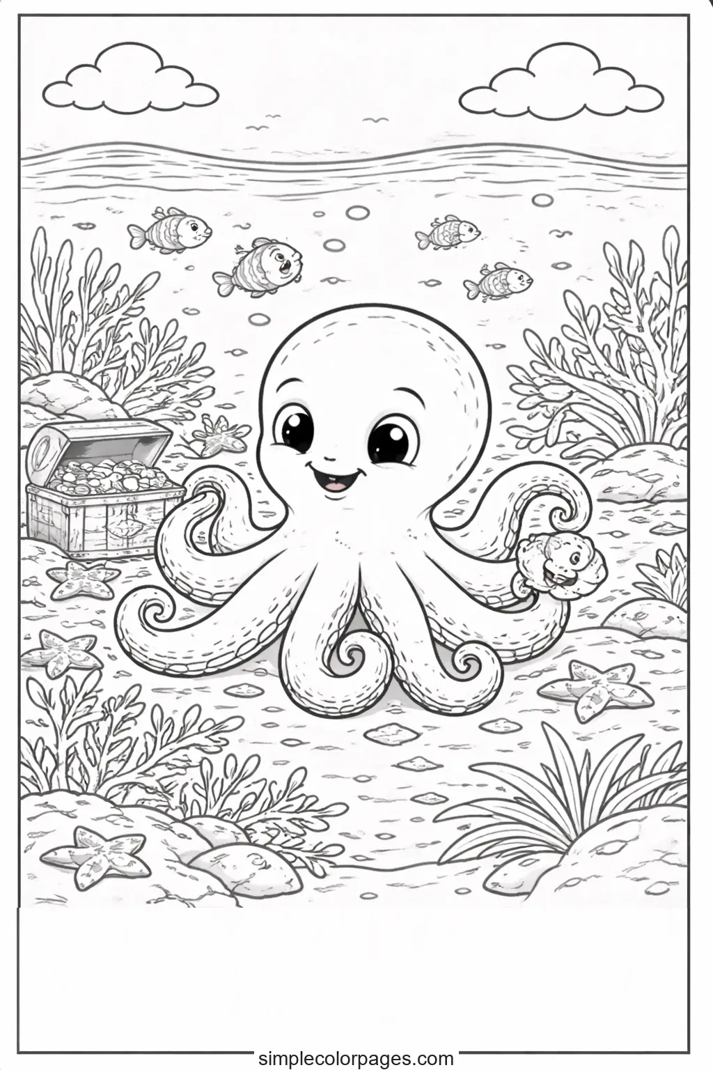Preview of Octopus on Ocean Floor Coloring Page
