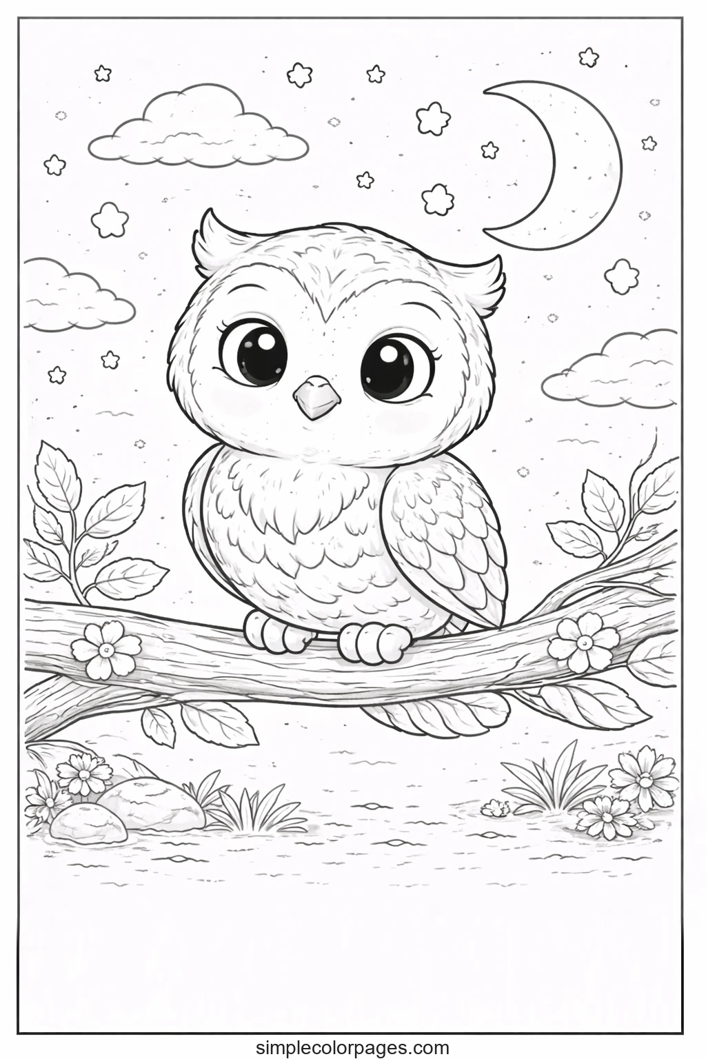 Preview of Owl on Branch Coloring Page