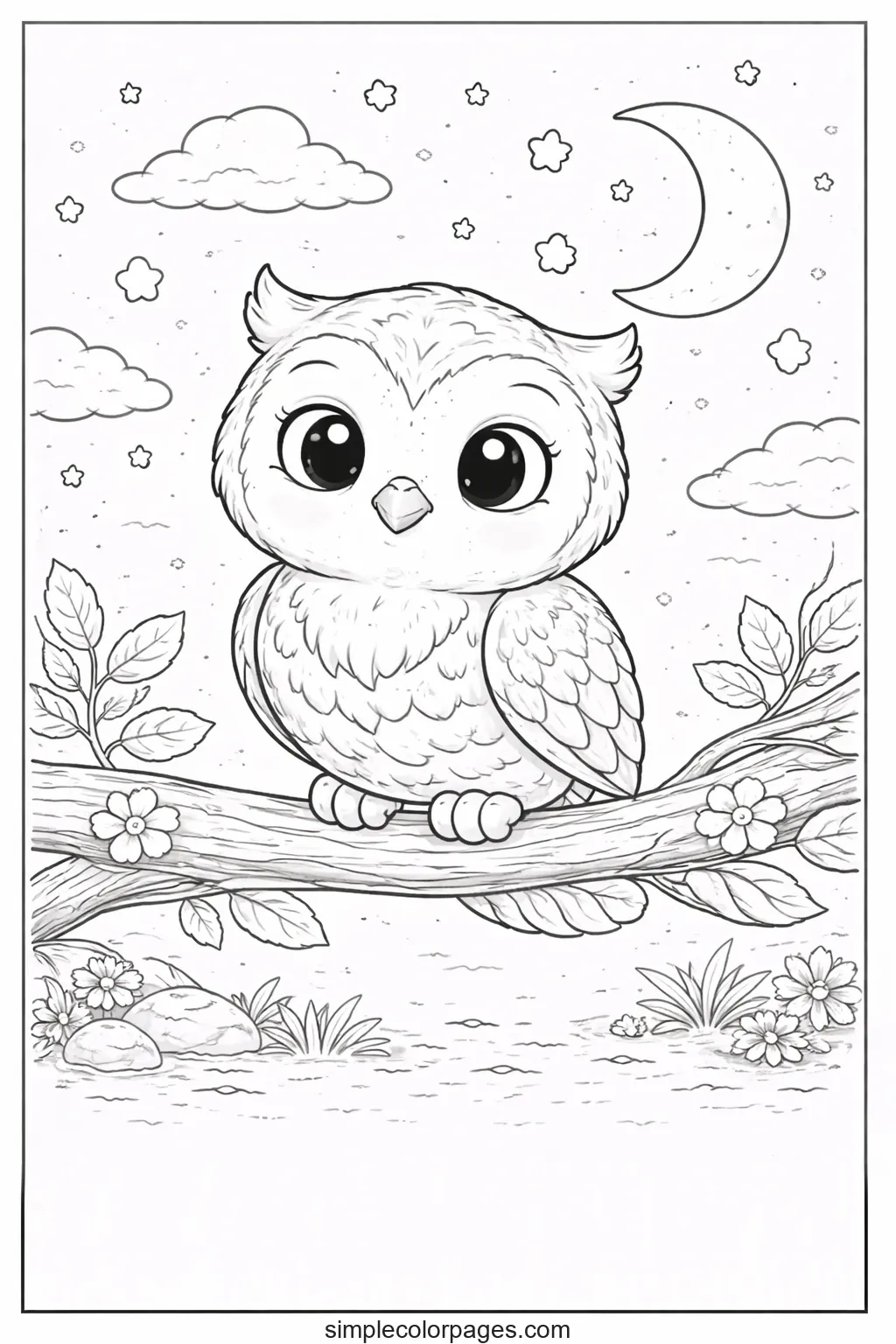 Preview of Owl on Branch Coloring Page