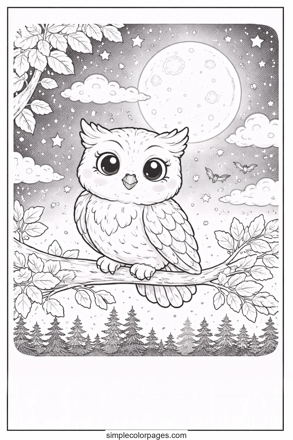 Preview of Owl at Night Coloring Page