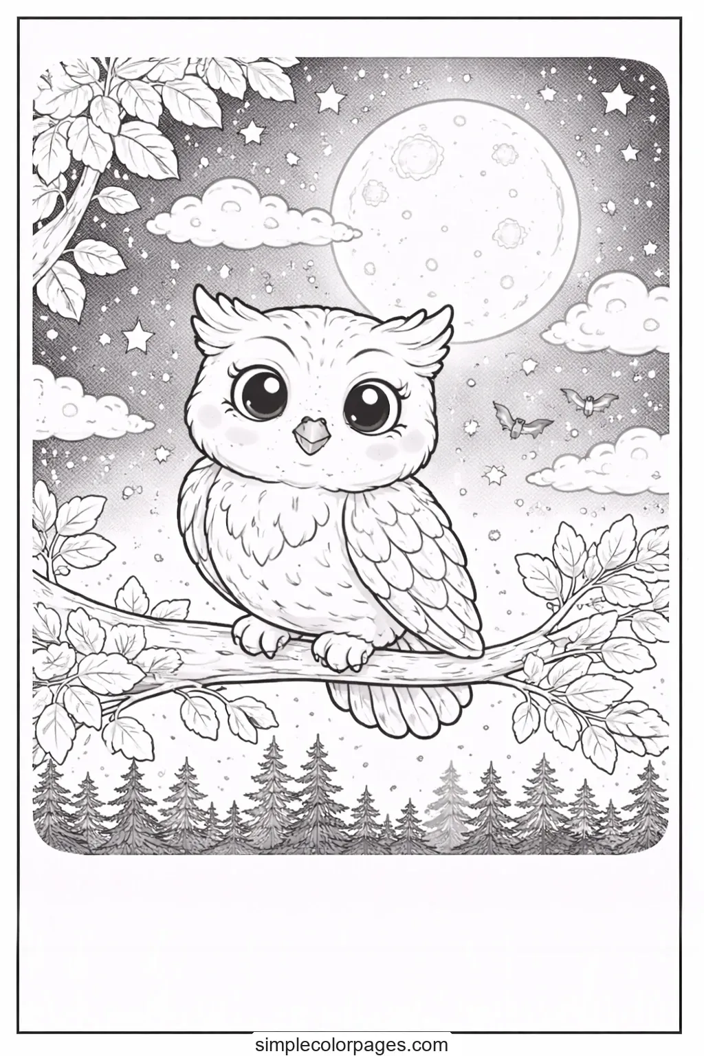 Preview of Owl at Night Coloring Page